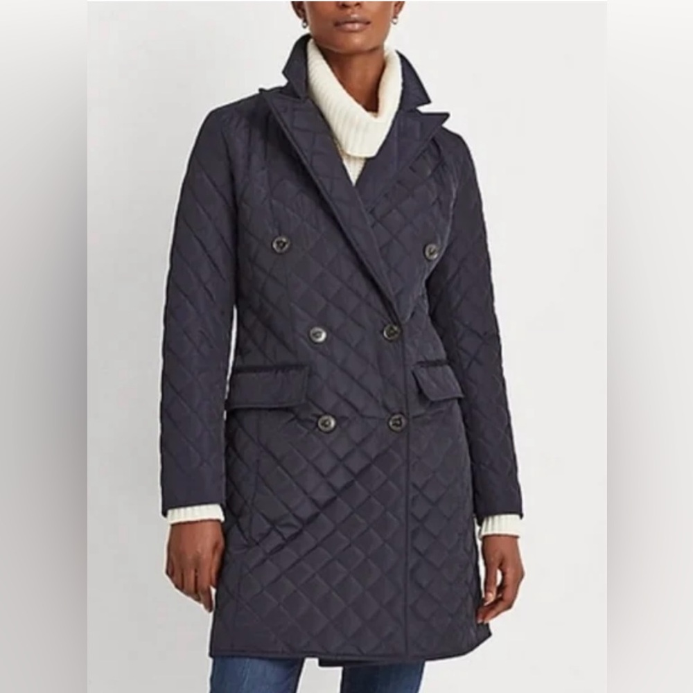 Lauren Ralph Lauren Double-breasted Quilted Jacket In Dark Navy Large NWT